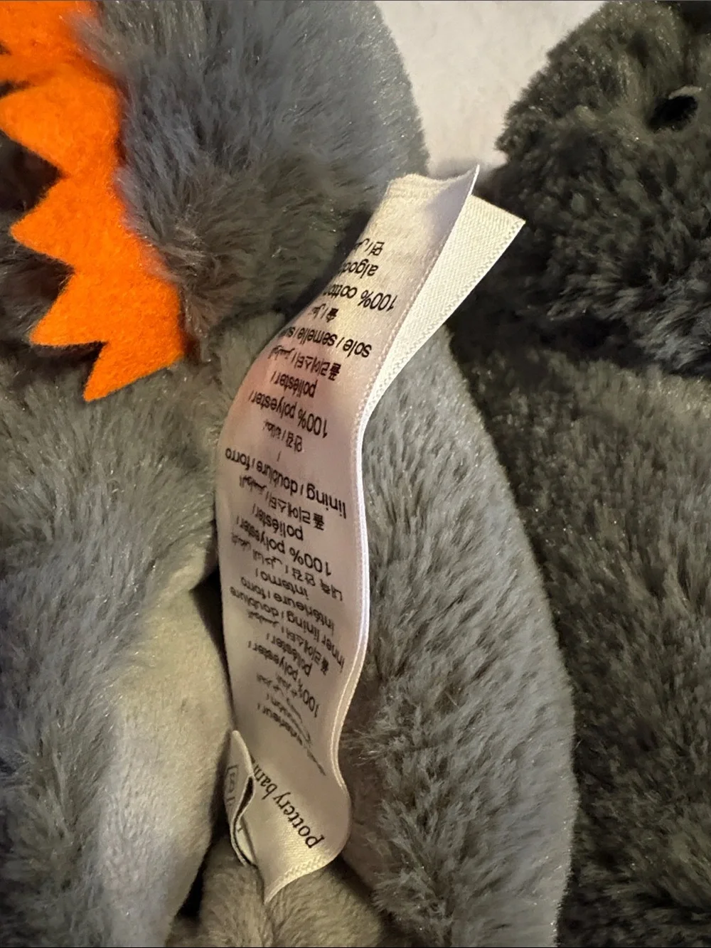 Pottery Barn Kids Plush Shark Slippers in Gray and Orange